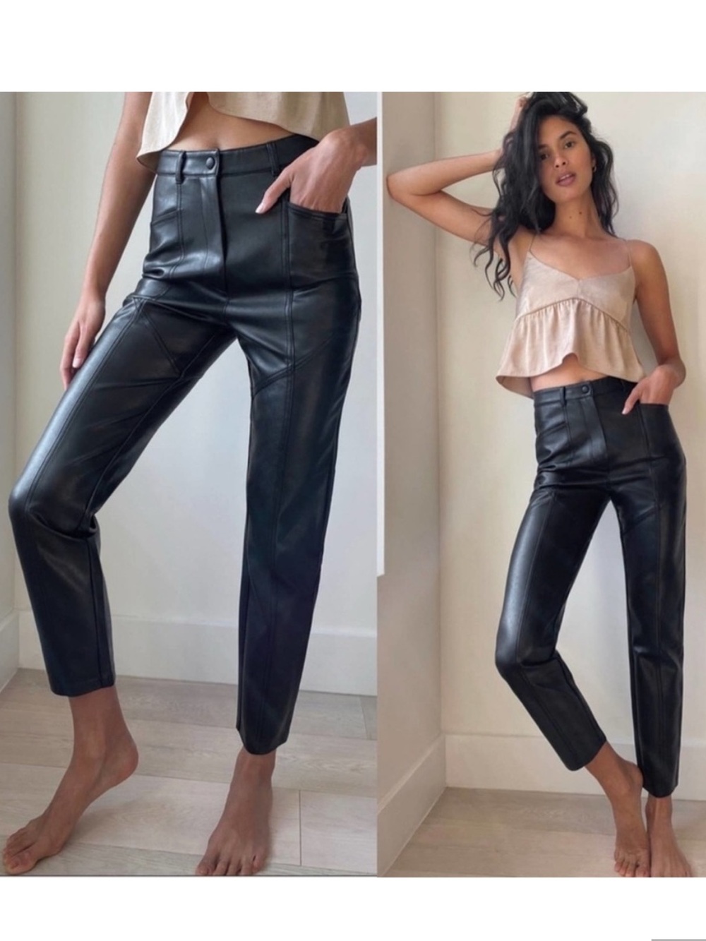 Aritzia x Wilfred Rebel Vegan Leather High Rise Straight Pants | Black | Size 8